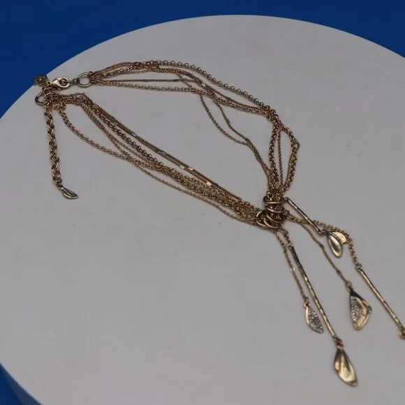 White House Black Market Gold Toned Five Strand Y Drop Style Necklace - Picture 5 of 9